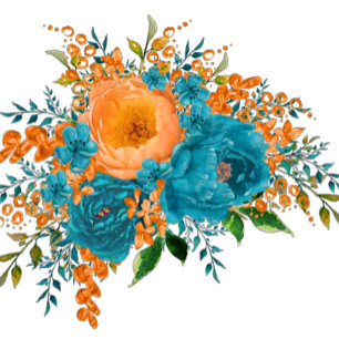 Teal and Orange Watercolor Floral Wedding Invitation