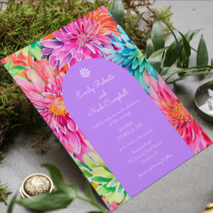 Colourful Modern Tropical Watercolor Floral Weddin Invitation