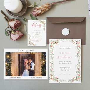 Chic Botanical Roses Elegant Script Wedding Save The Date