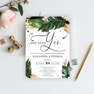 Modern Boho tropical greenery leaves gold wedding Invitation