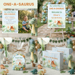 One-A-Saurus Dinosaur 1st Birthday Photo Invitation