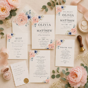 Romantic Blush Peonies Wedding Thank You Card 