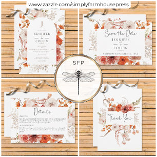 Boho Burnt Orange Floral Arch Monogram White  Enclosure Card