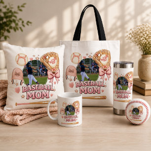 Baseball Mum Photo Collage Pink Bow Sports Tote Bag