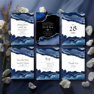 Navy and Silver Agate Wedding Save The Date