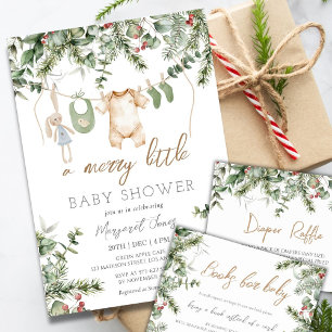 A Merry Little   Boho Winter Boy Baby Shower Invitation