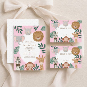 Wild One Girls' Safari Pink 1st Birthday Invitation
