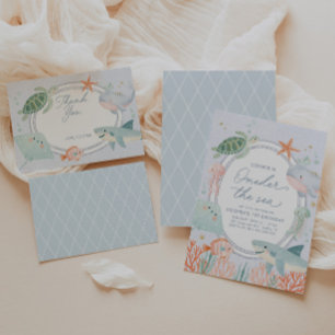 Oneder the Sea Nautical Ocean 1st Birthday Invitation