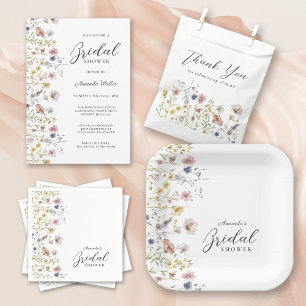 Watercolor Wildflowers Floral Bridal Shower Paper Plate