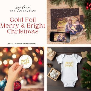 Festive Christmas Merry Bright Gold Foil Address Classic Round Sticker