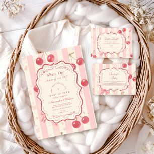 Cute Coquette Cherry on Top Baby Shower Invitation