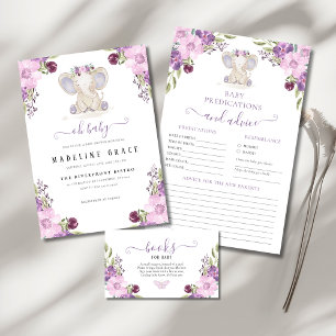 Purple Elephant Baby Girl Baby Shower Invitation