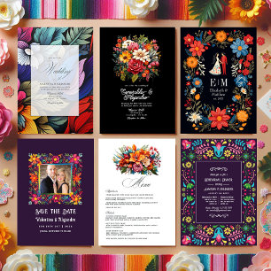 Fiesta Wedding Guest Details, Photo & QR Code Tri-Fold Invitation
