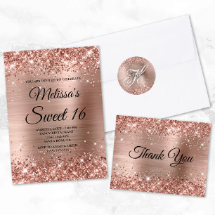 Glittery Rose Gold Foil Sweet 16 Metal Tree Decoration