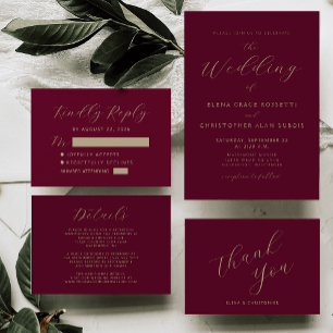 Burgundy Gold Script Wedding RSVP Card