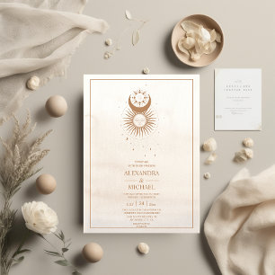 Mystical Gold Celestial Stars Wedding All In One Invitation