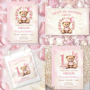 Teddy Bear Girl 1st Birthday Pink Oval Sticker