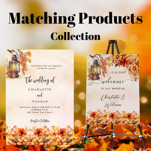 Burnt orange fall floral budget wedding invitation flyer