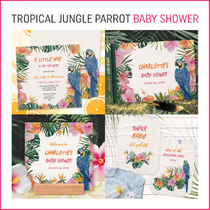 Tropical Floral Parrot Watercolor Baby Shower Invitation