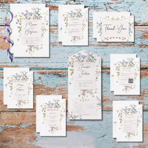 Delicate Boho Wildflowers White Wedding Save The Date
