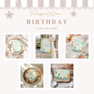 Dinosaur Race Car 2nd Birthday Invitation
