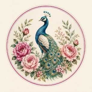 Wedding Peacock Botanical   Vintage Floral Pattern Napkin