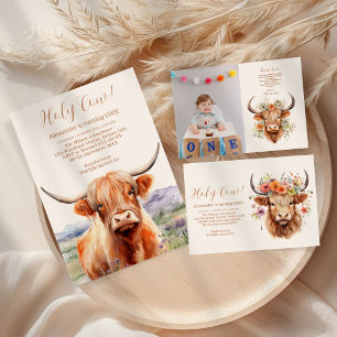 Cute Highland Cow 1st Birthday Invitation