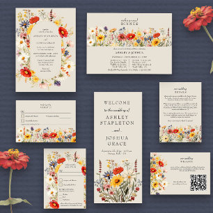 Rustic Wildflower Elegant Floral Simple Wedding RSVP Card