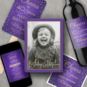 Surprise Birthday Party Elegant Purple and Gold Invitation