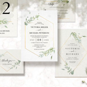 Greenery Gold Elegant Watercolor Foliage Wedding Invitation