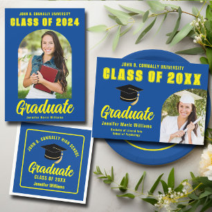 Blue Yellow Graduate Photo Modern Bold Graduation Announcement