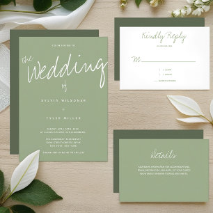 Kindly Reply Typography Sage Wedding RSVP Card