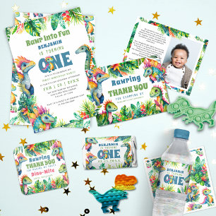 Dinosaur 1st Birthday Party Cute Baby Boy Tropical Invitation