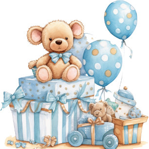Blue Teddy Bear Baby Shower Thank You Sticker