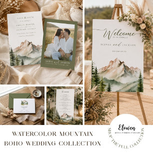 Rustic Watercolor Mountain Wedding Save The Date Invitation