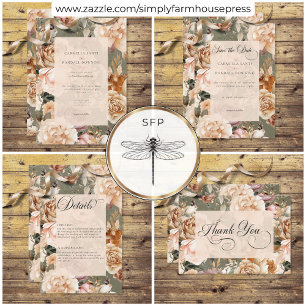 Vintage Romantic Champagne Beige & Sage Floral Invitation