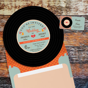 Retro Vinyl Record Orange Sky Blue Save the Date