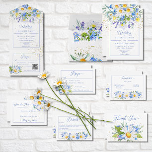 Daisy & Field Flowers Bouquet Wedding Invitation