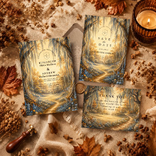 Elegant Blue Autumn Wedding Thank You Card
