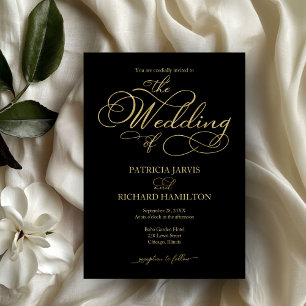 Modern Black Gold Calligraphy Elopement Invitation