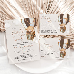 Teddy Bear, Brown Hot Air Balloon, Baby Shower Invitation