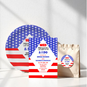 Wed, White & I Do Patriotic Wedding Event Classic Round Sticker