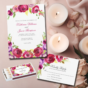 Fuchsia Pink Floral Chic Spring Garden Wedding Invitation