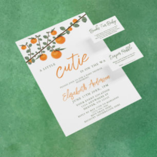Little Cutie Orange Baby Shower Books For Baby Enclosure Card