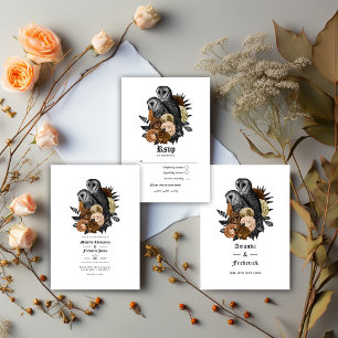 Vintage Glam Amber Owls Gothic Wedding RSVP Card