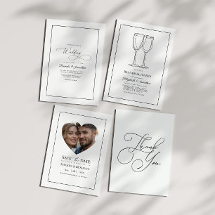 Minimalist Black & White Wedding Rehearsal Dinner Invitation