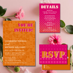 Modern Colourful Pink & Orange Geometric Wedding Invitation
