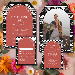 Modern Boho Pattern Wedding Arch Coral RSVP Card