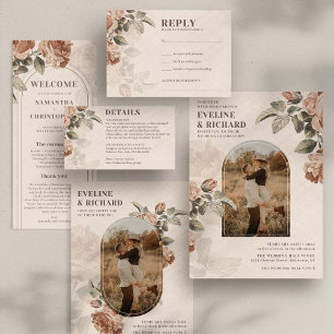 Vintage watercolor Terracotta rose sage greenery Invitation