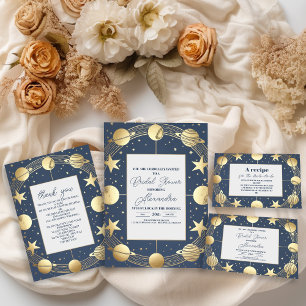 Navy Celestial Crescent Moon Bridal Shower Invitation